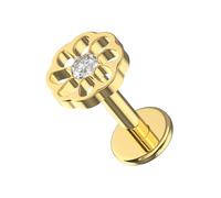 AZARIO LONDON Gold Anodized G23 Grade Titanium Daisy Flower with Cz Stone Design Push Fit Top 16 Gauge - 9mm Length Lip Labret - Tragus Bar Piercing - Labret Stud Helix - Tragus Earring