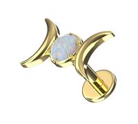 AZARIO LONDON Gold Anodized G23 Grade Titanium Double Crescent with AB Opal Stone Design Top Push Fit 18 Gauge - 8mm Length Lip Labret - Tragus Bar Piercing - Labret Stud Helix - Tragus Earring