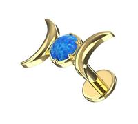 AZARIO LONDON Gold Anodized G23 Grade Titanium Double Crescent with Blue Opal Stone Design Top Push Fit 18 Gauge - 9mm Length Lip Labret - Tragus Bar Piercing - Labret Stud Helix - Tragus Earring