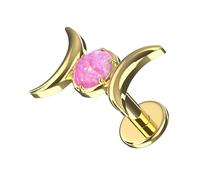 AZARIO LONDON Gold Anodized G23 Grade Titanium Double Crescent with Pink Opal Stone Design Top Push Fit 18 Gauge - 9mm Length Lip Labret - Tragus Bar Piercing - Labret Stud Helix - Tragus Earring