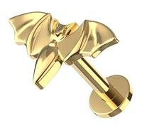 AZARIO LONDON Gold Anodized G23 Grade Titanium Embossed Bat Design Top 18 Gauge - 8mm Length Push Fit Labret - Tragus Bar Piercing - Labret Stud Helix - Tragus Earring
