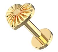 AZARIO LONDON Gold Anodized G23 Grade Titanium Embossed Stripe Heart Design Top 16 Gauge - 8mm Length Push Fit Labret - Tragus Bar Piercing - Labret Stud Helix - Tragus Earring
