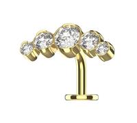 AZARIO LONDON Gold Anodized G23 Grade Titanium Five Cz Stones Curved Push Fit Top 14 Gauge - 10mm Length Labret Floating Belly Bar - Flat Back Navel Piercing jewellery