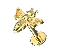AZARIO LONDON Gold Anodized G23 Grade Titanium Plain Embossed Honey Bee Design Push Fit Top 18 Gauge - 10mm Length Lip Labret - Tragus Bar Piercing - Labret Stud Helix - Tragus Earring