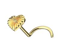 AZARIO LONDON Gold Anodized G23 Grade Titanium Plain Embossed Stripe Heart Push Fit Top 20 Gauge Corkscrew Twist Nose Screw - Nose Stud Body Piercing Jewellery