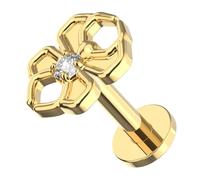 AZARIO LONDON Gold Anodized G23 Grade Titanium Spider with Cz Stone Design Top 16 Gauge - 7mm Length Push Fit Labret - Tragus Bar Piercing - Labret Stud Helix - Tragus Earring