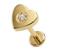 AZARIO LONDON Gold Anodized G23 Grade Titanium Tribal Flower with Cz Stone in Heart Design Push Fit Top 18 Gauge - 8mm Length Lip Labret - Tragus Bar Piercing - Labret Stud Helix - Tragus Earring