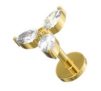 AZARIO LONDON Gold Anodized G23 Grade Titanium Triple Teardrop Cz Stone Flower Design Push Fit Top 16 Gauge - 6mm Length Lip Labret - Tragus Bar Piercing - Labret Stud Helix - Tragus Earring