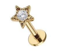 AZARIO LONDON Gold Anodized Tribal Dot Star Cz Stones Design Internally Threaded Top 16 Gauge - 8mm Length Lip Labret - Tragus Bar Piercing - Labret Stud Helix - Tragus Earring