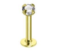 AZARIO LONDON Gold Plated Claw Set 1.5mm Round Cz Stone 925 Sterling Silver Push Fit 16 Gauge - 6mm Length Round Base Lip Labret - Tragus Bar Piercing - Conch, Helix Labret Stud - Tragus Earring