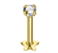AZARIO LONDON Gold Plated Claw Set 2mm Round Cz Stone 925 Sterling Silver Push Fit 16 Gauge - 8mm Length Star Base Lip Labret - Tragus Bar Piercing - Conch, Helix Labret Stud - Tragus Earring