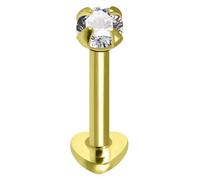 AZARIO LONDON Gold Plated Claw Set 3mm Round Cz Stone 925 Sterling Silver Push Fit 16 Gauge - 8mm Length Heart Base Lip Labret - Tragus Bar Piercing - Conch, Helix Labret Stud - Tragus Earring