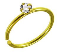 AZARIO LONDON Gold Plated Simple Clear Crystal Nose Ring Hoop- Nostril Piercing Ring- Sterling Silver Nose Hoop- Nose Hoop 20G - 10mm