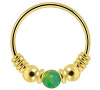 AZARIO LONDON Green Opal Beaded Nose Hoop Ring - 9K Solid Yellow Gold 22G Nose Piercing Jewelry