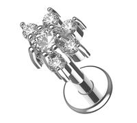 AZARIO LONDON Half Flower Cz Stones 16 Gauge Surgical Steel Labret-Cartilage-Tragus Earring - Helix Stud-Conch Piercing Stud- Surgical Steel Stud