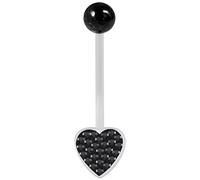AZARIO LONDON Heart Multi Black Crystal Stone with Epoxy Ball Top 14 Gauge Transperant UV Bio Flexible Pregnancy Belly Bar Piercing