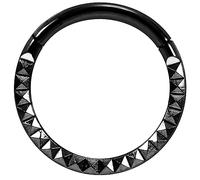 AZARIO LONDON Laser Cut Diamond Shape Inlay 16 Gauge - 7mm Diameter Black Anodized Surgical Steel Hinged Clicker Segment Ring Helix Cartilage Earring Tragus Hoop Ring Piercing Jewellery