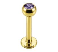 AZARIO LONDON Lavender Crystal Stone Gold Anodized 316L Surgical Steel 4mm Ball Top with 16 Gauge - 6mm Length Lip Labret - Tragus Bar Piercing - Labret Stud Helix - Tragus Earring