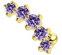 AZARIO LONDON Lavender CZ Stone Five Stones Curved Yellow Gold Plated Sterling Silver Tragus Piercing Jewellery - Conch Piercing Stud - Helix Earring- Cartilage Earring - Sold By Piece