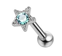 AZARIO LONDON Light Blue Crystal Stone Dot Star 925 Sterling Silver Cartilage Earrings- Tragus Ring/Conch Piercing Stud/Helix Earring- Silver Barbell Stud - 16 Gauge Stud - Sold by Piece
