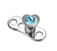 AZARIO London Light Blue Crystal Stone Heart 316L Surgical Steel Top with G23 Grade Titanium Base Micro Dermal Anchor Piercing Jewellery