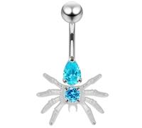 AZARIO LONDON Light Blue Crystal Stone Spider Design Sterling Silver Belly Bars Piercing
