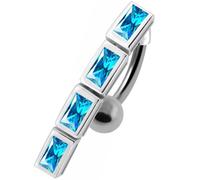 AZARIO LONDON Light Blue Crystal Stone Trendy Reverse Bar Design Sterling Silver Belly Bars Piercing