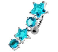 AZARIO LONDON Light Blue Crystal Stone Trendy Star Design Sterling Silver Belly Bars Piercing