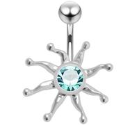 AZARIO LONDON Light Blue Crystal Stone Tribal Sun Design 925 Sterling Silver Belly Bar Piercing