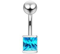 AZARIO LONDON Light Blue Crystal Stones 4MM Square Sterling Silver Belly Bars Piercing