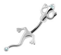 AZARIO LONDON Light Blue Crystal Stones Lizard Spinal Design Design Sterling Silver with Stainless Steel Belly Bar - Navel Jewellery - Belly Button Ring Body Jewellery