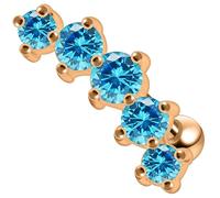 AZARIO LONDON Light Blue CZ Stone Five Stones Curved Rose Gold Plated Sterling Silver Tragus Piercing Jewellery - Conch Piercing Stud - Helix Earring- Cartilage Earring - Sold By Piece