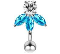 AZARIO London Light Blue CZ Stone Orchid Reverse Bar 925 Sterling Silver Belly Bar Piercing