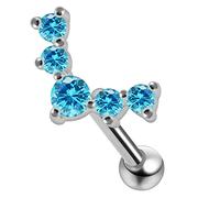 AZARIO LONDON Light Blue Cz Stone Reindeer Shape 925 Sterling Silver Cartilage Earrings- Tragus Ring/Conch Piercing Stud/Helix Earring- Silver Barbell Stud - 16 Gauge Stud - Sold by Piece
