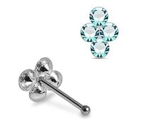 AZARIO LONDON Light Blue Four Crystal Stones Flower Top 925 Sterling Silver Ball End Nose Stud Piercing Jewellery