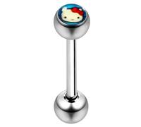 AZARIO LONDON Light Blue Hello Kitty Logo Ball with 14 Gauge - 19mm Length Stainless Steel Straight Barbell with Ball Tongue Bar Piercing Jewellery
