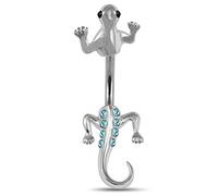 AZARIO LONDON Light Blue Lizard with Jeweled Tail Double Side Sterling Silver Belly Bars Piercing