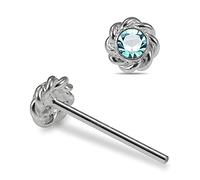 AZARIO LONDON Light Blue Twisted Flower Crystal Stone Top 925 Sterling Silver Straight Nose Stud Piercing Jewellery