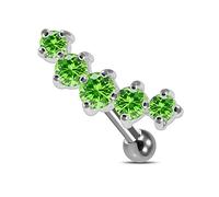 AZARIO LONDON Light Green 5 CZ Stones in Curve Shaped Sterling Silver Tragus Cartilage Helix Piercing - Sold by Piece