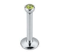 AZARIO LONDON Light Green Crystal Stone 2mm Internally Threaded Ball Top 16 Gauge - 6mm Length 316L Surgical Steel Lip Labret Tragus Bar Piercing - Labret Stud Helix - Tragus Earring