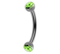 AZARIO LONDON Light Green Crystal Stone G23 Grade Titanium Double Side 2.5mm Flat Stone Ball with 16 Gauge - 10mm Length Curved Barbell - Eyebrow Bar - Tragus Piercing - Helix Piercing Jewellery