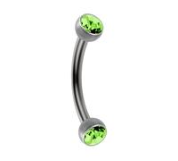 AZARIO LONDON Light Green Crystal Stone G23 Grade Titanium Double Side 3mm Flat Stone Ball with 16 Gauge - 9mm Length Curved Barbell - Eyebrow Bar - Tragus Piercing - Helix Piercing Jewellery