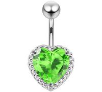 AZARIO LONDON Light Green Crystal Stone Heart with Crystal Stone Around Sterling Silver Belly Bars Piercing