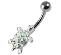 AZARIO LONDON Light Green Crystal Stone Tiny Turtle Shape Sterling Silver Belly Bars Piercing
