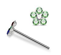 AZARIO LONDON Light Green Multi Crystal Stone Flower Top 925 Sterling Silver Straight Nose Stud Piercing Jewellery