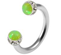 AZARIO LONDON Light Green Opal Stone with Epoxy Crystal Stone Ball Top 16 Gauge - 6mm Diameter Stainless Steel Circular Barbell Septum, Tragus Piercing Jewellery