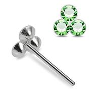 AZARIO LONDON Light Green Tri Crystal Stone Flower Top 925 Sterling Silver Straight Nose Stud Piercing Jewellery