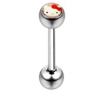 AZARIO LONDON Light Pink Hello Kitty Logo Ball with 14 Gauge - 14mm Length Stainless Steel Straight Barbell with Ball Tongue Bar Piercing Jewellery