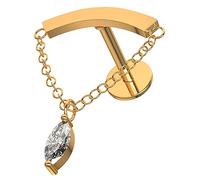 AZARIO LONDON Marquis Cz Gemstone Dangling on Chain Rose Gold Surgical Steel Labret-Cartilage-Tragus Earring/Helix Stud/Conch Piercing Stud - 16 Gauge Labret
