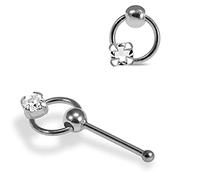 AZARIO LONDON Moving Ring with Claw Set Clear Crystal Stone Top 22 Gauge 925 Sterling Silver Nose Bone Stud Piercing Jewellery